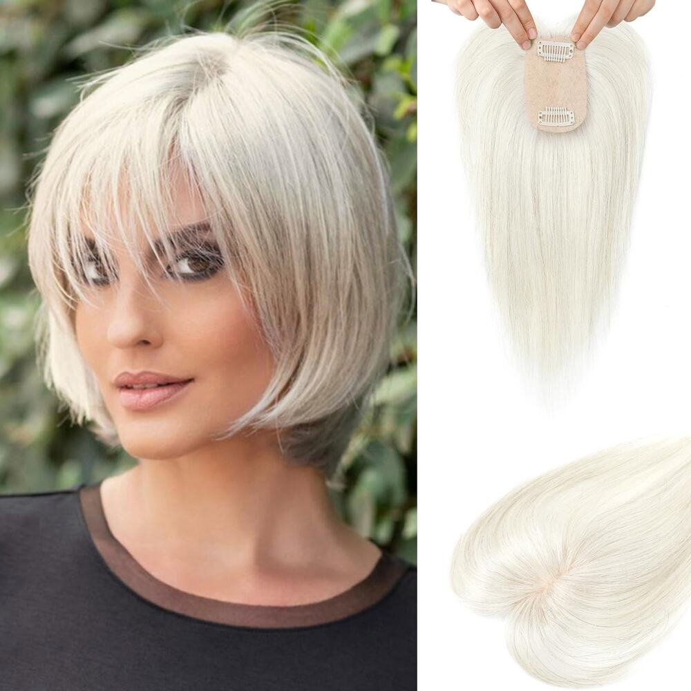 Flufymooz Womens Human Hair Topper 10" Platinum Blonde Clip In Wiglet